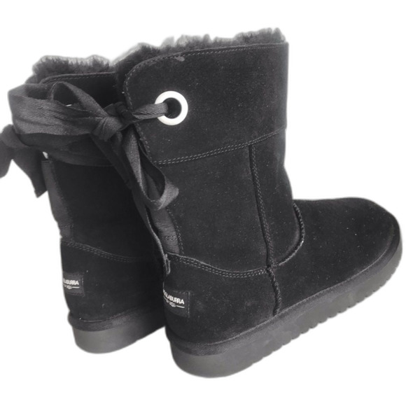 Koolaburra UGG Womens Andrah Tie Back Black Suede Sheepskin Boots Mid-Calf Sz. 8 - Picture 8 of 16